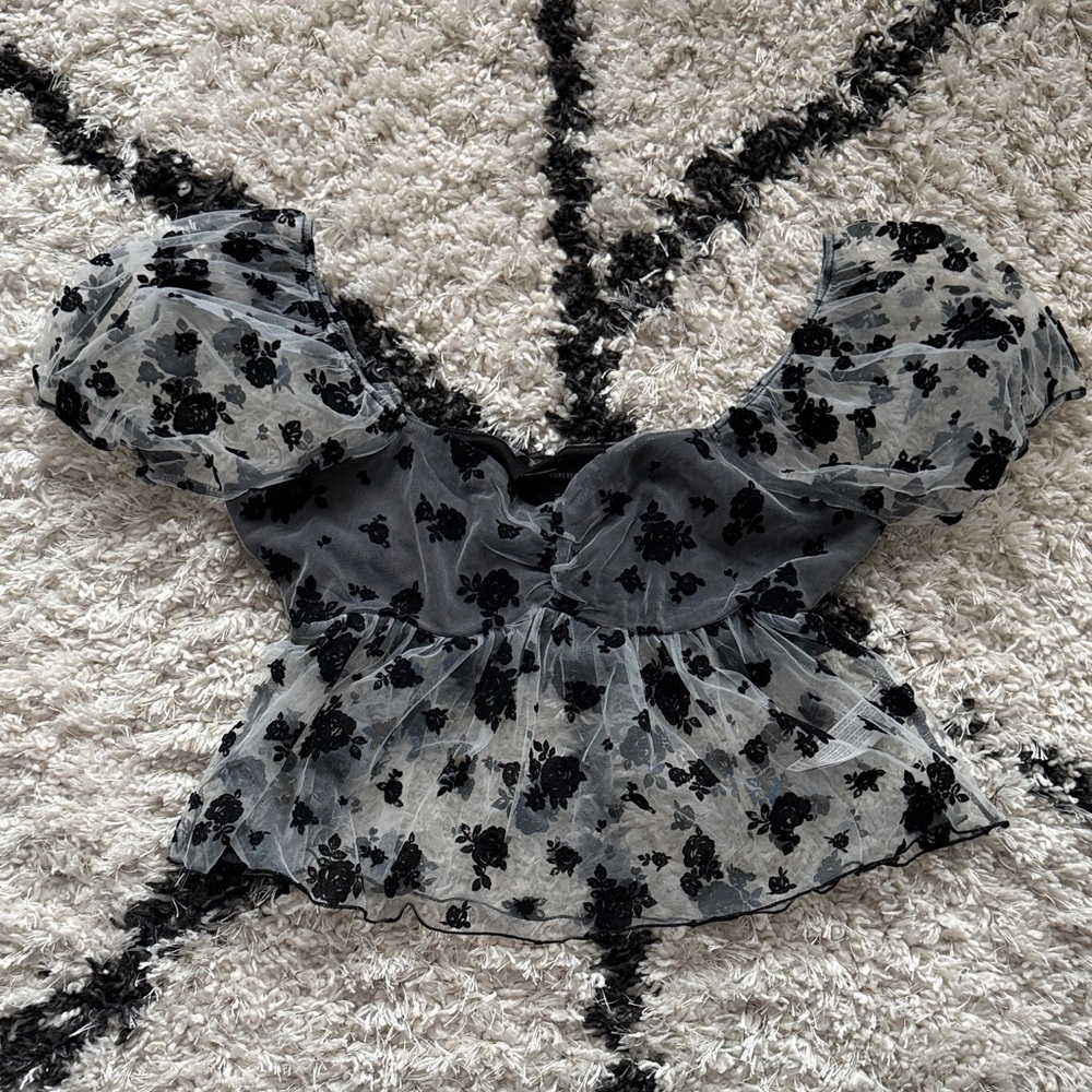 Forever 21 Black Floral Sheer Blouse